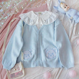 lutaotie Tiny Bear Cottagecore Sweater Top Set with Optional Lace Undershirt