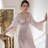 LANFUBEISI Romantic Nightgown Nightwear Princess Women Vintage Sleepwear Satin