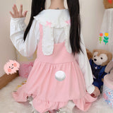 lutaotie Pink Bow Bunny Cottagecore Fairycore Dress with Optional Top Set