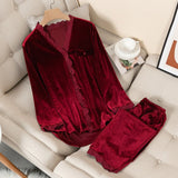 LANFUBEISI Velvet Pajamas Women Autumn Winter Sleepwear Long Sleeve Casual Nightwear Pyjamas Suit Loose Home Clothes Lace Trim Sleep Set