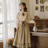 lutaotie Coffee au Lait Princesscore Cottagecore Top with Optional Skirt Bottoms Complete Dress Set