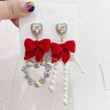 lutaotie Heart Bow Drop Earrings