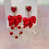 lutaotie Heart Bow Drop Earrings