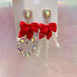 lutaotie Heart Bow Drop Earrings