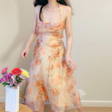 lutaotie Citrus Rose Tea Fairycore Dress