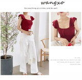 lutaotie Simple Cottagecore Petal Sleeve Top