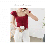 lutaotie Simple Cottagecore Petal Sleeve Top