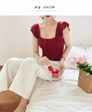 lutaotie Simple Cottagecore Petal Sleeve Top