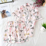 LANFUBEISI  Pyjamas Women 100% Cotton Short Sleeves Ladies Pajama Sets Shorts Cute Cartoon Print Japanese Simple Sleepwear Homewear Pijamas