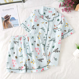 LANFUBEISI  Pyjamas Women 100% Cotton Short Sleeves Ladies Pajama Sets Shorts Cute Cartoon Print Japanese Simple Sleepwear Homewear Pijamas