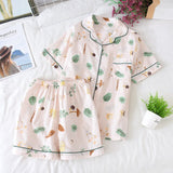 LANFUBEISI  Pyjamas Women 100% Cotton Short Sleeves Ladies Pajama Sets Shorts Cute Cartoon Print Japanese Simple Sleepwear Homewear Pijamas