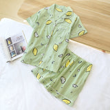 LANFUBEISI  Pyjamas Women 100% Cotton Short Sleeves Ladies Pajama Sets Shorts Cute Cartoon Print Japanese Simple Sleepwear Homewear Pijamas