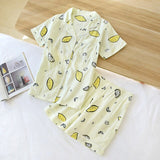 LANFUBEISI  Pyjamas Women 100% Cotton Short Sleeves Ladies Pajama Sets Shorts Cute Cartoon Print Japanese Simple Sleepwear Homewear Pijamas