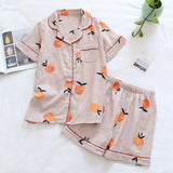 LANFUBEISI  Pyjamas Women 100% Cotton Short Sleeves Ladies Pajama Sets Shorts Cute Cartoon Print Japanese Simple Sleepwear Homewear Pijamas