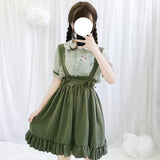 lutaotie Woodsy Cherry Fairycore Dress Set Overall Skirt with Optional Top