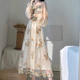 LoveFery Transparent Floral and Leaf Design Long Sleeved Dress