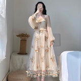 LoveFery Transparent Floral and Leaf Design Long Sleeved Dress