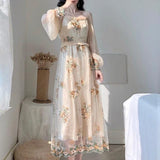 LoveFery Transparent Floral and Leaf Design Long Sleeved Dress