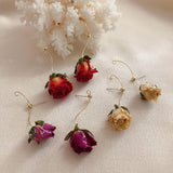 lutaotie Preserved Rose Bud Raindrop Flower Drop Stud Earrings