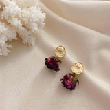 lutaotie Preserved Rose Bud Raindrop Flower Drop Stud Earrings