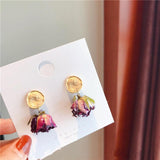 lutaotie Preserved Rose Bud Raindrop Flower Drop Stud Earrings