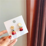 lutaotie Preserved Rose Bud Raindrop Flower Drop Stud Earrings