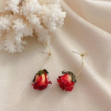 lutaotie Preserved Rose Bud Raindrop Flower Drop Stud Earrings