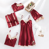 LANFUBEISI Women Robe Set Satin Sleepwear Lace Kimono Bathrobe Gown Sexy Nightwear Home Clothes Silky Bride Bridesmaid Dressing