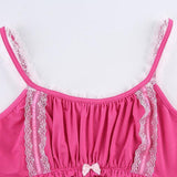 lutaotie Fairycore Rose Petal Lace Ruched Cami Top