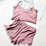 LANFUBEISI Two Piece Cotton Pajamas Set for Women Sexy Lace Top And Shorts Pajama Spaghetti Strap Sleepwear High Elastic Woman Clothes