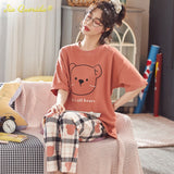 LANFUBEISI Summer Home Clothing M-5XL Big Size Ladies's Pajamas Green Patchwork Sleeves Cartoon Printing Plus Size Women's Sleepwear