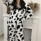 LANFUBEISI Cow Print Pajamas for Women Cute Nightwear Sleepwear Set Autumn Winter Pyjamas Girls Homewear Pijama Mujer Home Clothes Ladies