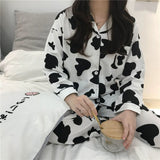 LANFUBEISI Cow Print Pajamas for Women Cute Nightwear Sleepwear Set Autumn Winter Pyjamas Girls Homewear Pijama Mujer Home Clothes Ladies