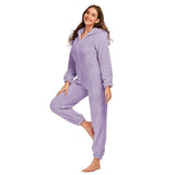 Winter Warm Pyjamas Women Onesies Fluffy Fleece Jumpsuits Sleepwear Overall Plus Size Hood Sets Pajamas For Women Adult