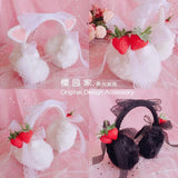 lutaotie Kawaii Cottagecore Strawberry Kitten Ear Muffs Accessory