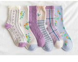 lutaotie Dainty Flower Fae Sketches Fairycore Socks