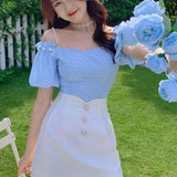 lutaotie Blue Rose Fairycore Cottagecore Dress Set