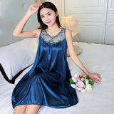 LANFUBEISI Women Soft Nightgowns Sexy Nightwear Lace Patchwork Long Sleepwear Lingerie Nighty Wedding Silk Dress Sleep Wear Nightdress