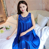 LANFUBEISI Women Soft Nightgowns Sexy Nightwear Lace Patchwork Long Sleepwear Lingerie Nighty Wedding Silk Dress Sleep Wear Nightdress