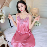 LANFUBEISI Women Soft Nightgowns Sexy Nightwear Lace Patchwork Long Sleepwear Lingerie Nighty Wedding Silk Dress Sleep Wear Nightdress