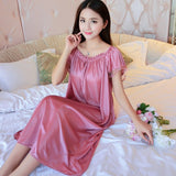 LANFUBEISI Women Soft Nightgowns Sexy Nightwear Lace Patchwork Long Sleepwear Lingerie Nighty Wedding Silk Dress Sleep Wear Nightdress