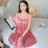 LANFUBEISI Women Soft Nightgowns Sexy Nightwear Lace Patchwork Long Sleepwear Lingerie Nighty Wedding Silk Dress Sleep Wear Nightdress