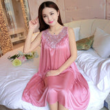 LANFUBEISI Women Soft Nightgowns Sexy Nightwear Lace Patchwork Long Sleepwear Lingerie Nighty Wedding Silk Dress Sleep Wear Nightdress