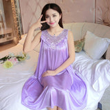 LANFUBEISI Women Soft Nightgowns Sexy Nightwear Lace Patchwork Long Sleepwear Lingerie Nighty Wedding Silk Dress Sleep Wear Nightdress