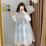 lutaotie Pastel Chessboard Bunny Piece Fairycore Dress with Optional Bow