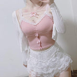 lutaotie Pink Clouds Fairycore Princesscore Top and Short Bottoms Set