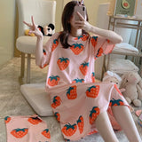 LANFUBEISI  Women Short Sleeve Sleepwear Cotton Night Gowns Summer Cartoon Nightgowns Home Wear Girls Sleep Lounge Sleeping Dress