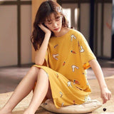 LANFUBEISI  Women Short Sleeve Sleepwear Cotton Night Gowns Summer Cartoon Nightgowns Home Wear Girls Sleep Lounge Sleeping Dress