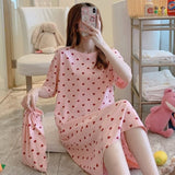 LANFUBEISI  Women Short Sleeve Sleepwear Cotton Night Gowns Summer Cartoon Nightgowns Home Wear Girls Sleep Lounge Sleeping Dress