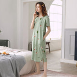 LANFUBEISI  Women Short Sleeve Sleepwear Cotton Night Gowns Summer Cartoon Nightgowns Home Wear Girls Sleep Lounge Sleeping Dress